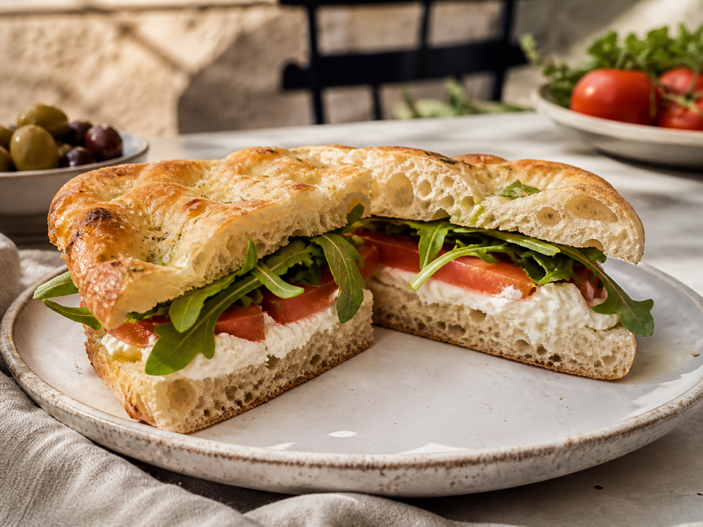 Focaccia sandviç yakın çekimi